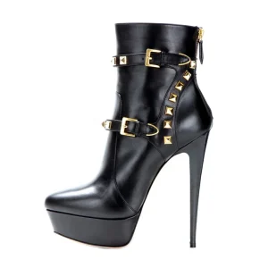 Platform Boots Round Toe Women’s Boots with Studded Fashion Element