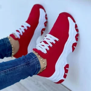 Platform Soled Color blocked Lace up Canvas Shoes Sneakers Women’s Plus Size Low top Casual Single Shoes