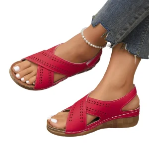 Platform Wedge Heel Large Size Hollow Lightweight Soft Soled Slip On Closure Summer Outdoor PU Sandals Women with Rubber Outsole