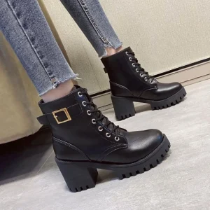 Platform Women Lace Up Thick Punk Rock Shoes High Heel Motorcycle Boots Roman Boot