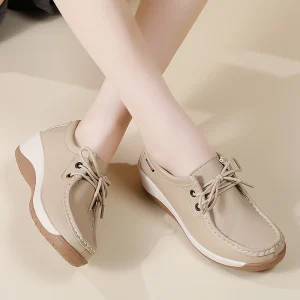 Platform soled Light Women’s Shoes Comfortable Mom Shoes Lace ups Cloth Sneakers Work Shoes Steel Toe for Versatile Everyday