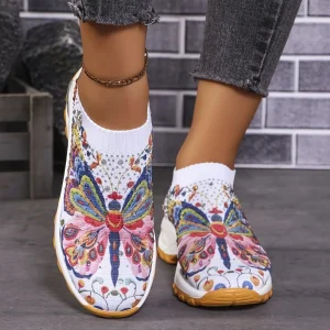 Plus Size 36 43 Women’s Casual Shoes Fly Knit Butterfly Slip on Casual Walking Sneakers Summer Walking Running Shoes