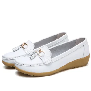 Plus Size 44 Genuine Leather with Flat Heels Soft Soles Flats Slip on Women’s Leather Shoes Mom Shoes Wedge Heel Balance