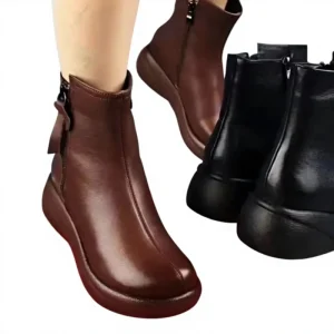 Plus-Size Ankle Zipper Artificial PU Boots Women’s Winter Height-Increasing Brown Platform Thick-Soled Simplicity