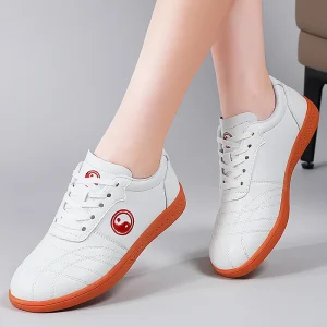 Plus Size Slip Resistant Women’s Casual Shoes TaiChi Inspired White Sneakers for Home Office & Commute