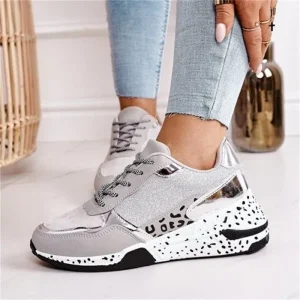 Plus Size Women Sneakers Casual Shoes Leopard Sneakers Height Increasing Sneakers Lace Up Casual Sports Shoes