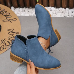 Plus Size Women’s Boots Solid Color Slimming Pointed Toe Back Zipper Casual Thick Sole Chunky Heel