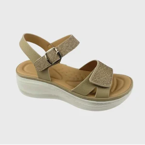 Plus Size Women’s Casual Flat Wedge Sandals with Rhinestones Wide Width Adjustable Low Heel Platform Sandals