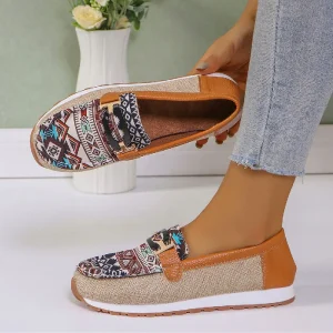Plus Size Women’s Ethnic Style Loafers Slip-On Casual Flat Round Toe Shoes