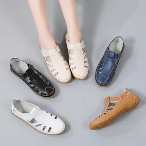 Plus Size Women’s One-Strap Slip-On Sandals Flats Comfortable Spring Summer Casual Hollow-Out Outdoor Shoes