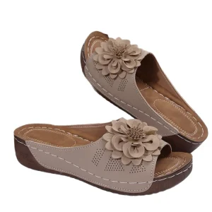 Plus Size Women’s Open Toe Soft Comfort Wedge Sandals & Slippers for Spring Summer Flower Design
