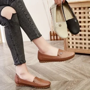 Plus-size PU Upper Superfine Fiber Lining TPR Outsole Casual Women’s Shoes Comfortable Soft Versatile Flat Loafers