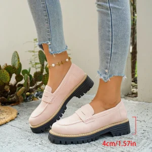Plus size Slip on Loafers for Women Casual British Style Classic Chunky Heel Loafers