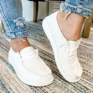 Plus size Women’s Retro Breathable Waterproof Anti slippery Height Increasing Walking Shoes Flat Lace up Loafers Canvas Upper