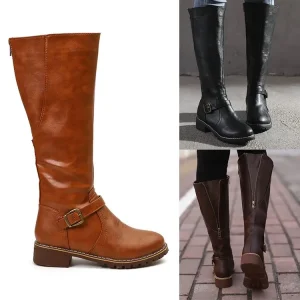 Plus size women’s round toe tall shaft boots chunky heel riding boots suitable for all foot and leg shapes
