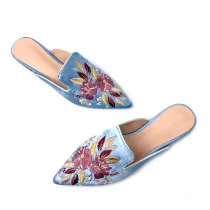 Pointed Head New Design Embroidery Carving Women’s Flat Shoes Office Commuting Half Drag Step on Mules Flats Loafers Ladies