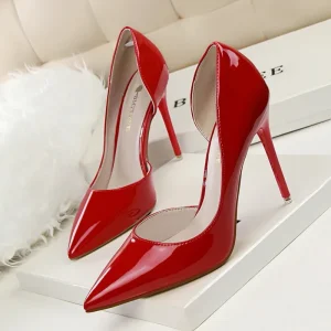 Pointed Summer Open Toe Sandals Fashion Female Stiletto Weddings Sexy Patent Leather Pumps PU Midsole Ultra High Heel