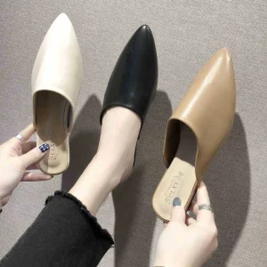 Pointed Toe Casual Summer Mules for Women Korean Style Chunky Heel New Fashionable Low Heel Shoes
