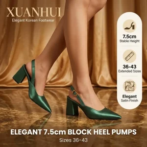 Pointed Toe Emerald Green Satin 7.5cm High Heel Women Slingback Pumps Party Wedding Shoes