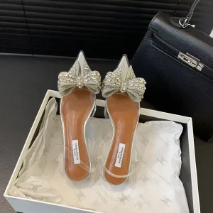 Pointed Toe High Heels Wedding Shoes Bowknot Bridal Stiletto Transparent Luxury Women’s Heeled Sandals for Women and Ladies