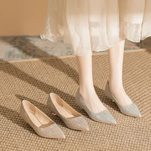 Pointed Toe Sequins Fine Heeled High Heels Elegant Sexy Ladies Sandals Wedding Shoes Banquet Shoes Women’s Shoes
