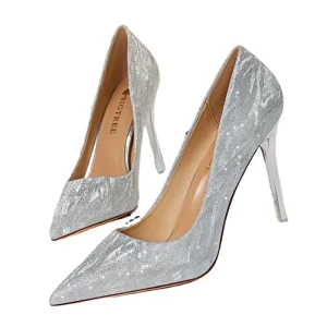 Pointed Toe Sequins Fine Heeled High Heels Elegant Sexy Ladies Sandals Wedding Shoes Banquet Shoes Women’s Shoes