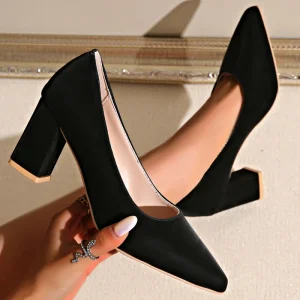 Pointed Toe Thick Heeled Leather Women’s Work Shoes Casual Single for Women