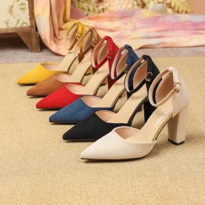 Pointed Toe Thick Heeled Sandals and High Heels Fashionable Elegant and Versatile Women’s Shoes