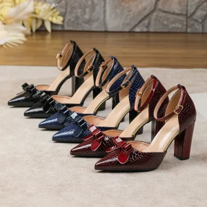 Pointed Toe Thick heeled Ankle Strap Sandals Flower shaped Hollow High Heels Women’s Fashionable and Elegant Work Shoes