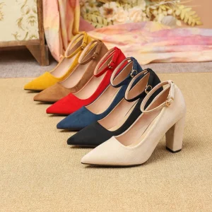 Pointed Toe Thick heeled Shallow mouthed Single Shoes for Women’s Work Fashionable Elegant and Versatile Single Shoes