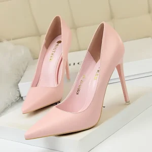 Pointed Toe Thin Heel High Heel Slip-On Sewing Casual Woman Thin High Heel Pumps 10.5cm 7.5cm