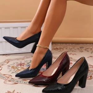 Pointed toe Thick heel Shallow Snake patterned Fashionable and Sexy Single Shoes Versatile Work High Heels for Ladies