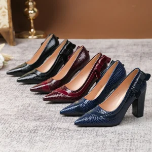 Pointed toe Thick heeled Work Shoes Shallow mouthed Single Shoes Fashionable Bow High Heels Elegant Style