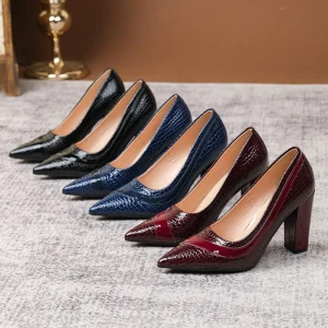 Pointed toe Thick heeled Work Shoes Shallow mouthed Single Shoes for Women Snake patterned Sexy High Heels for Women