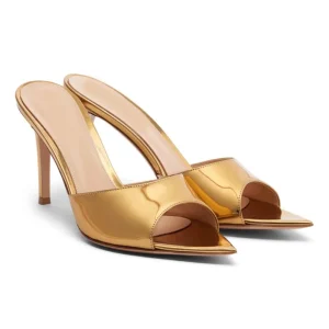 Pointy Metallic PU Women High Heel Mules