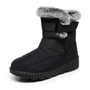Polyester Ankle Warm Flat Heel Women’s Winter Snow Boots Work Style Waterproof Velcro Boots