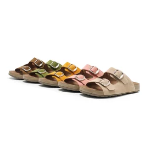 Premium Soft Women’s Double Buckle Slide Sandals Comfortable Flat Shoes