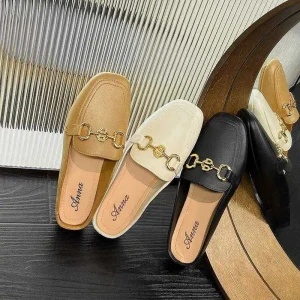 Price Metal Chain Decoration Women’s Sandals Closed Toe Outdoor Ladies Slippers Flat Sandals for Women and Ladies