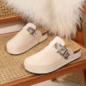 Private Label Women’s Solid Color Elegant Clogs Lightweight Flat Buckle Belt Walking Shoes Comfort Round Toe Mules Cork Slippers