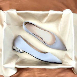 Professional Flat Spring Summer Satin Shallow Mouth Work Office Outdoor Elegant Point Toe Women Chunky Heels