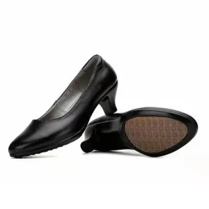 Professional Women’s Summer Autumn Genuine Leather Anti Slip Low Heeled Office Party Wear Work Shoes Black