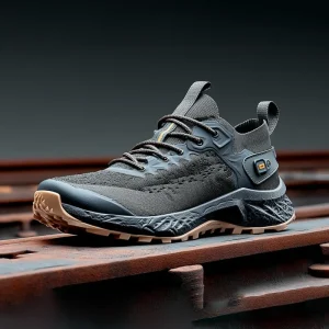Protective Composite Toe Industrial Shoes Breathable Mesh Quick Fastening Lace Matte Black Lightweight Dual Density