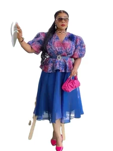 Puff Sleeve Cardigan Elegant European style Long Dress Plus size Women’s Dress with Printed Pattern