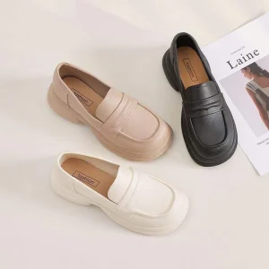 Puffin Thick Bottom Loafers for Women Spring New Style British Soft Slip-on Shoes for Autumn