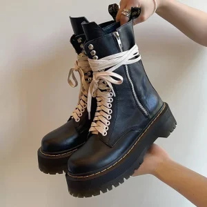 Punk Style Mid Calf Women’s Boots Thick Soled Martin Boots Autumn Winter Women’s Mid Length Boots