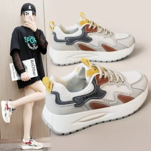 Q3603 Women’s Retro Sports Casual Sneakers for Summer Custom Logo Mesh Breathable Shoes Anti-Slippery Feature for Autumn Spring