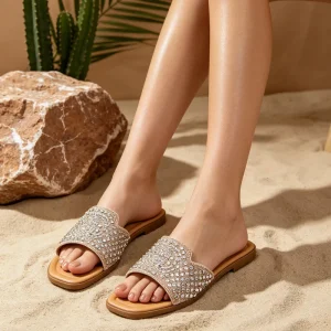 Quality Beach Square Flat Bottom Open Toe Women’s Flat Sandals Slippers