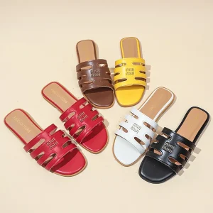 QuiteS New Women’s Fashion Trend Flat Leather for Slipper Summer Casual Sports Sandals with Low Mid High Heels Single Shoes