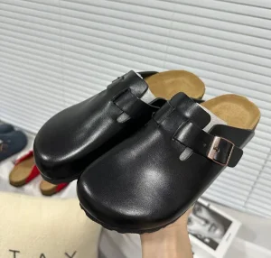 RTS Custom Unisex Cross Clog Shoes High Quality Genuine Leather Anti Slippery Cork Sole Women Men Lazy Clogs