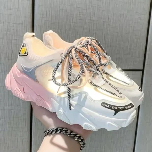 Rainbow Gradient Color Luminous Thick-soled Sneakers Women’s Summer Daddy Shoes Breathable Women Casual Sports Shoes